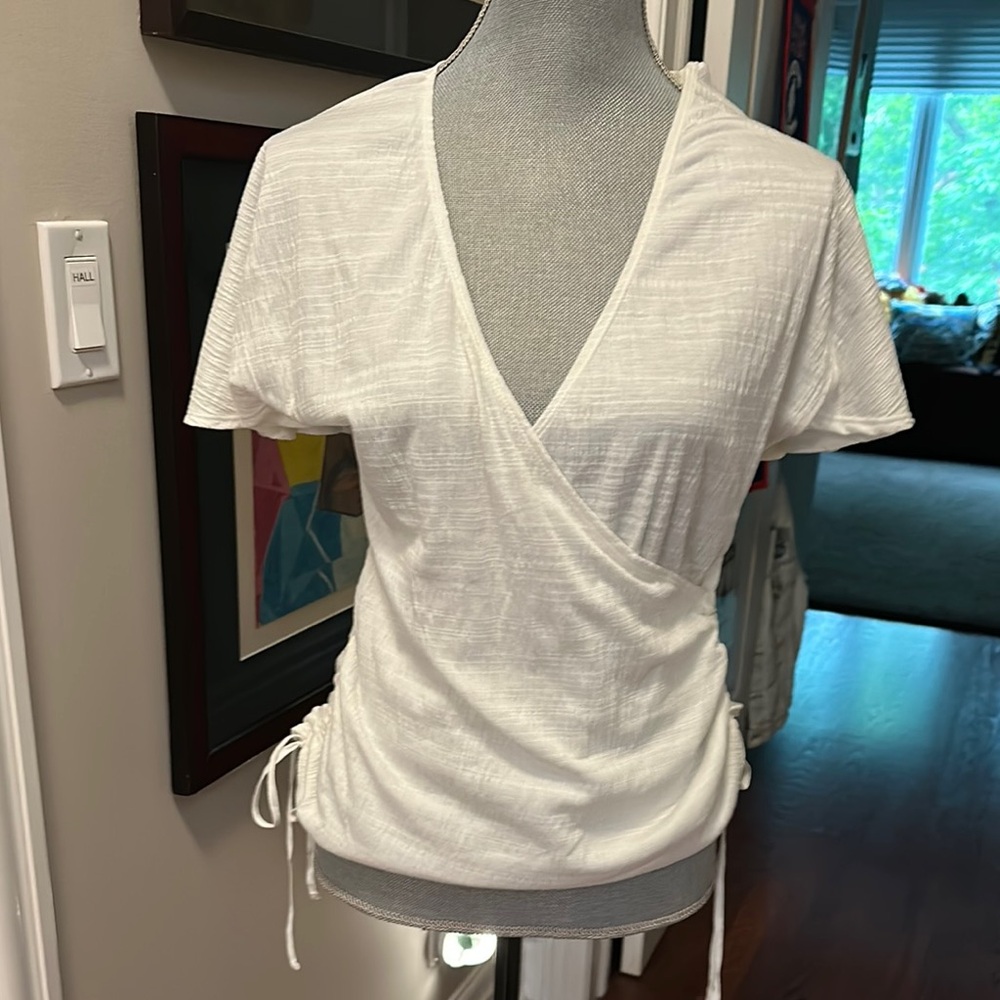 Max Studio White Wrap Ruched Blouse